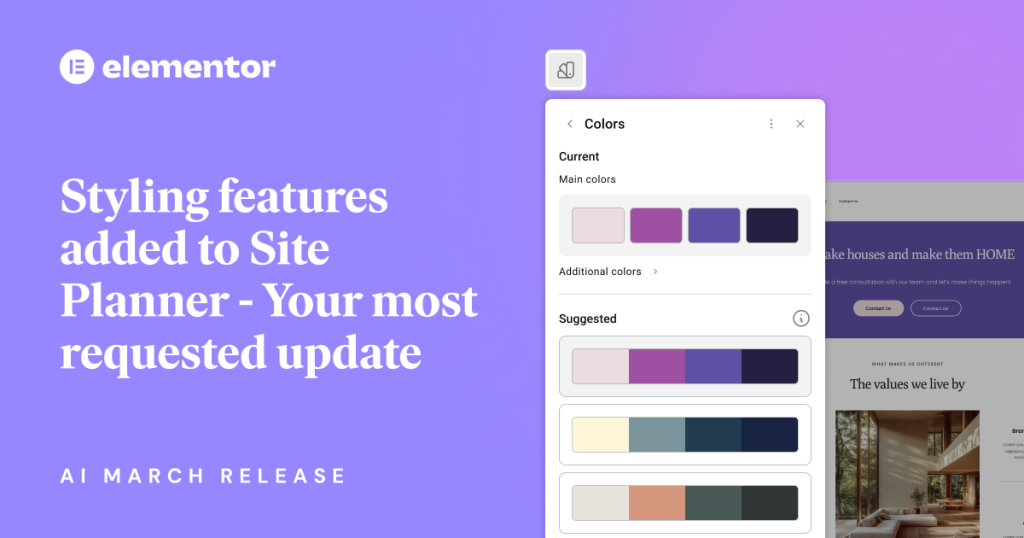Elementor enrichit Site Planner (style, WooCommerce, notes IA)