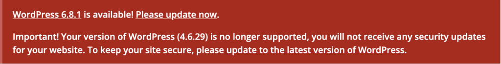Fin des mises a jour de securite pour WordPress 4.1 a 4.6 en juillet 2025