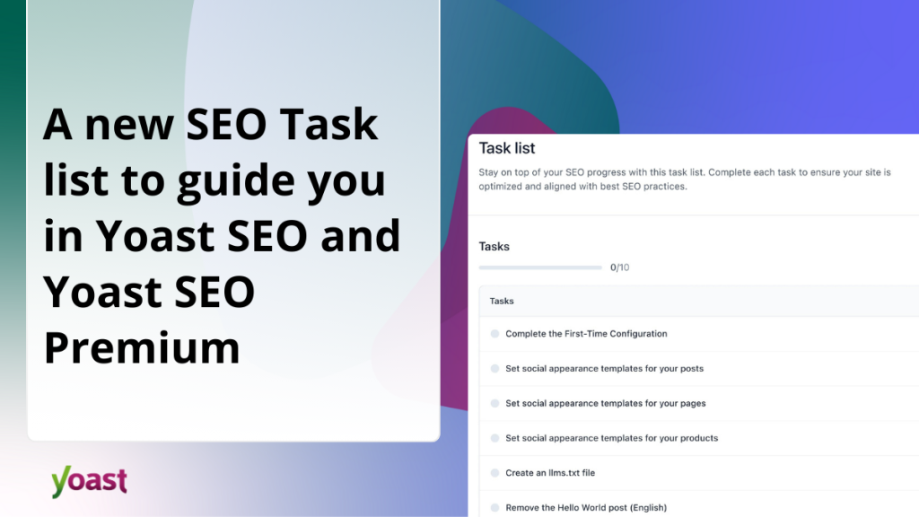 Yoast SEO ajoute une liste de tâches SEO à son tableau de bord
