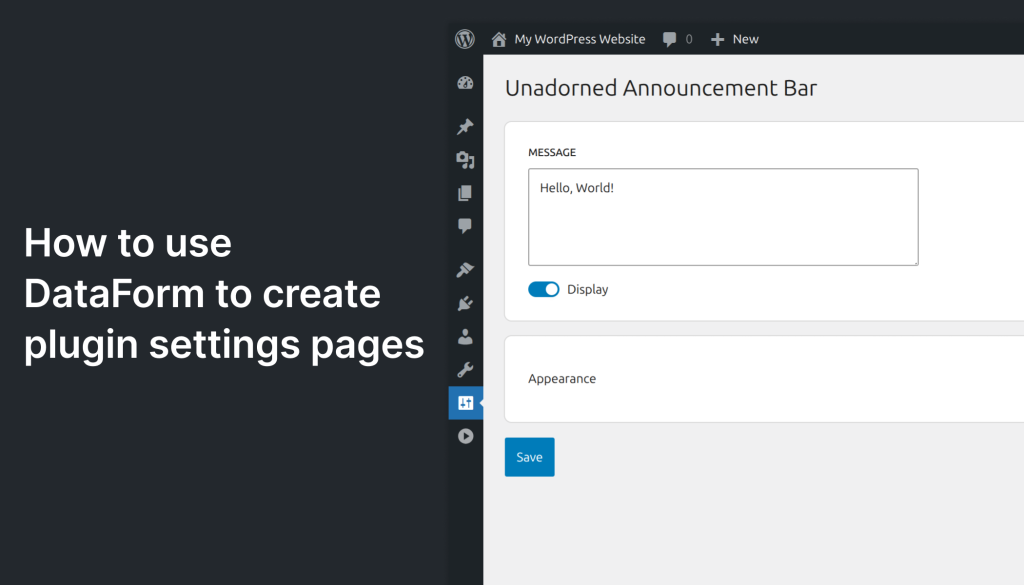 Créer des pages de réglages de plugin avec DataForm