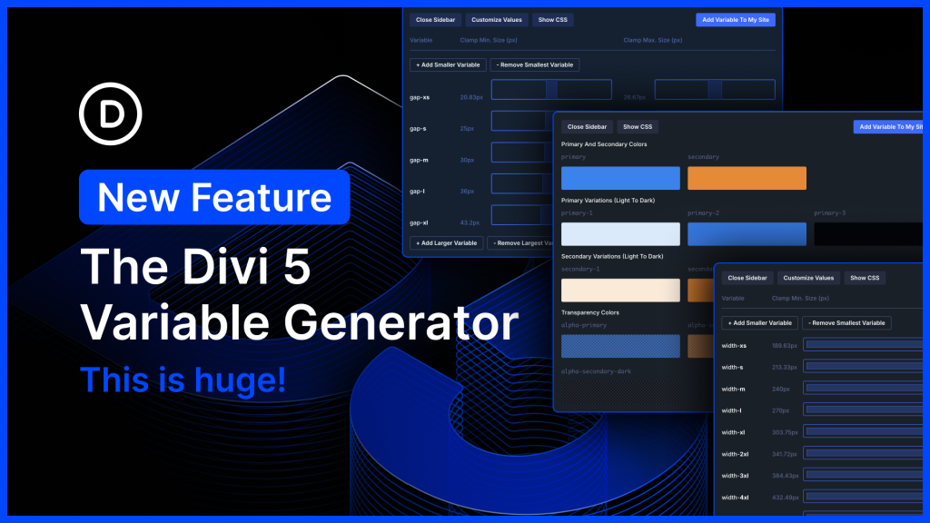 Divi 5 sort un Variable Generator pour créer automatiquement votre système de tailles et de couleurs