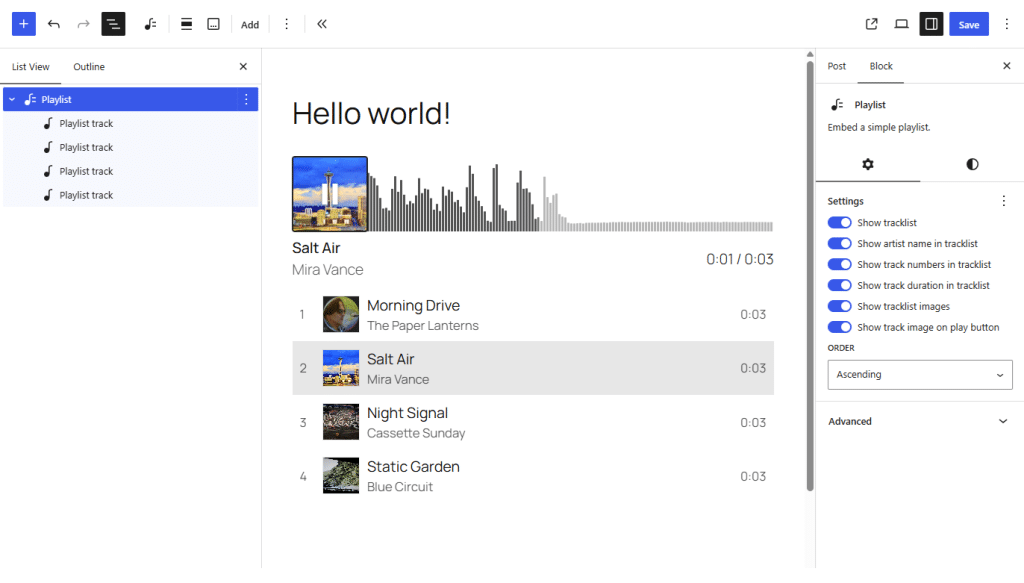 Gutenberg 23.6 : les blocs Playlist et Onglets deviennent stables